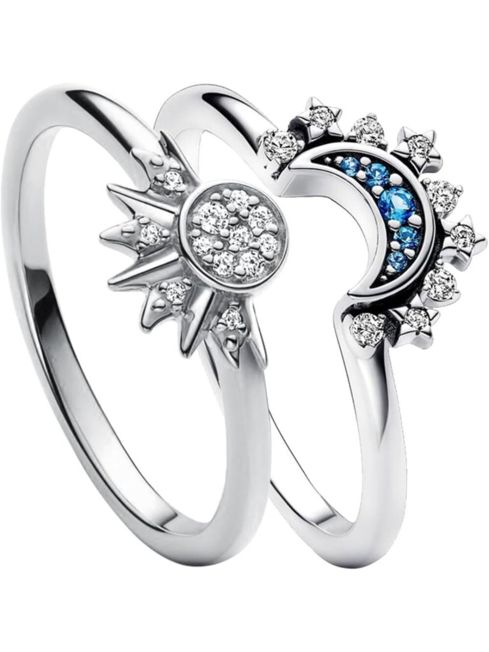 Celestial Sun & Moon Ring Set - Sparkling Stackable Promise Rings for Women
